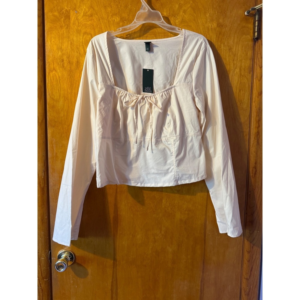 Wild Fable Womens XXL Long Sleeve Tie Front Square Neck Top Beige NWT